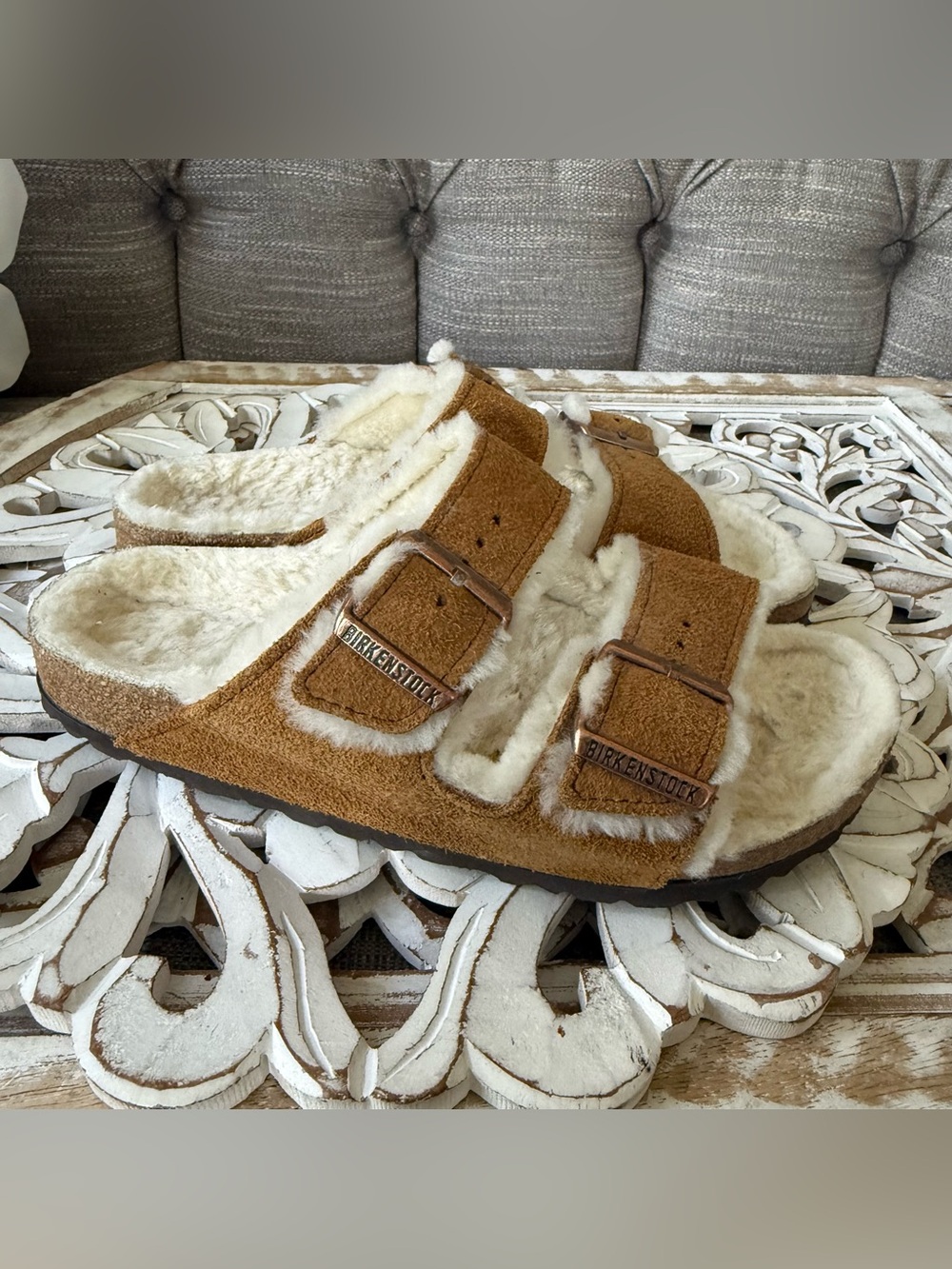Birkenstock Suede Leather Shearling Sandals Shoes Women’s 38 7